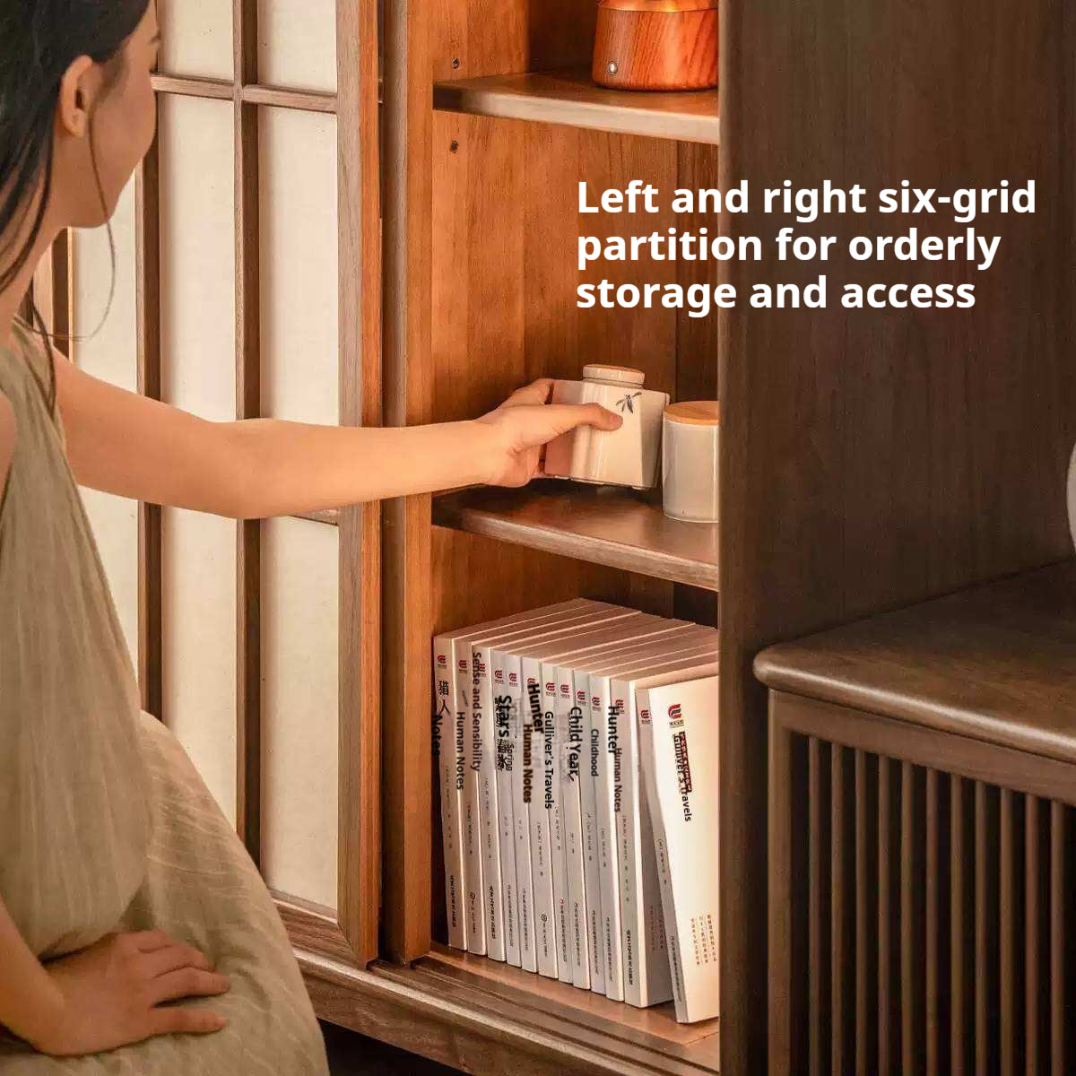 Black Walnut Solid Wood Side Cabinet with Elegant Display and Storage Design