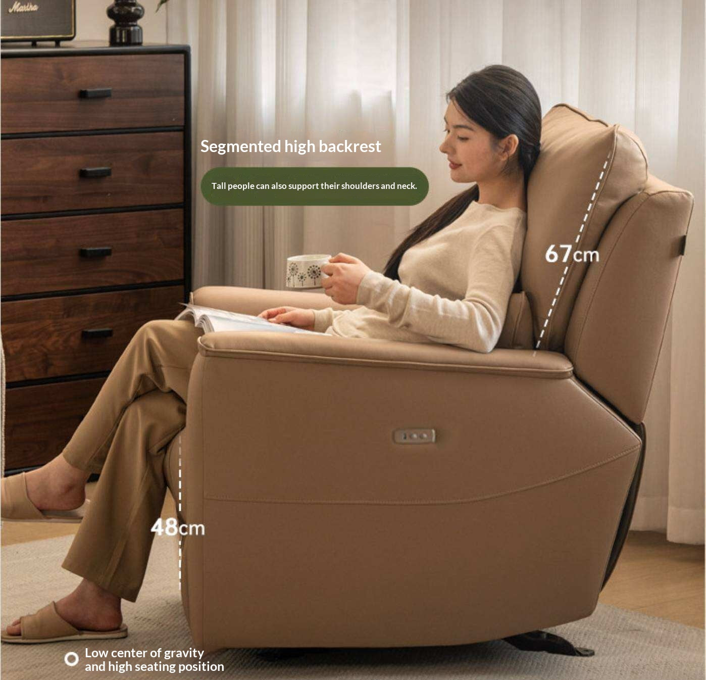 Functional Electric Reclining Chair genuine leather, fabric