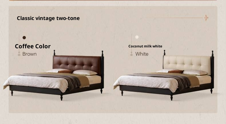 Luxury Genuine Leather Soft Backrest Bed, American Retro Style