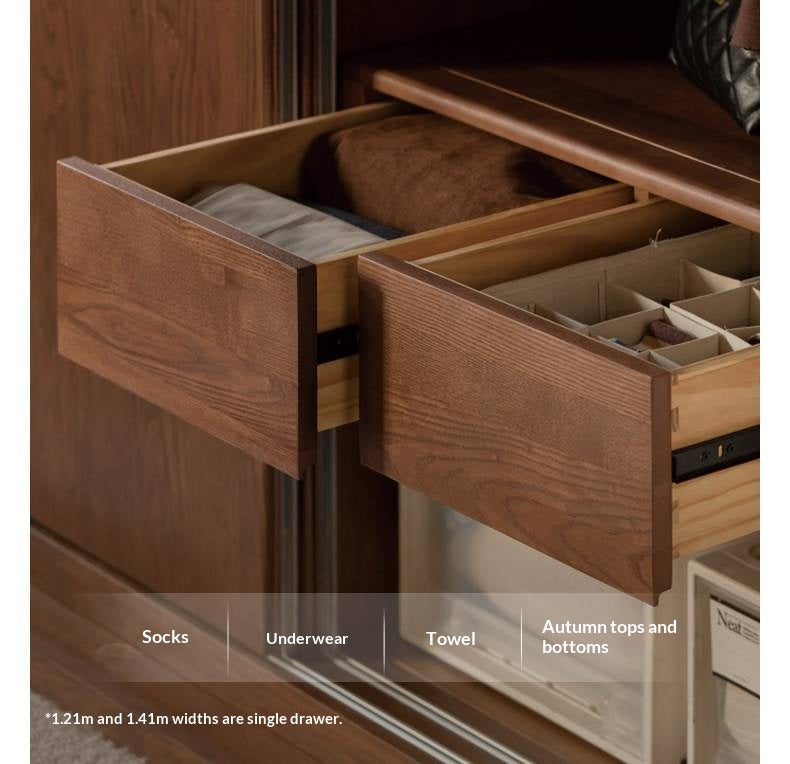 White Ash, Ash, Oak Solid Wood Wardrobe With Sliding Doors