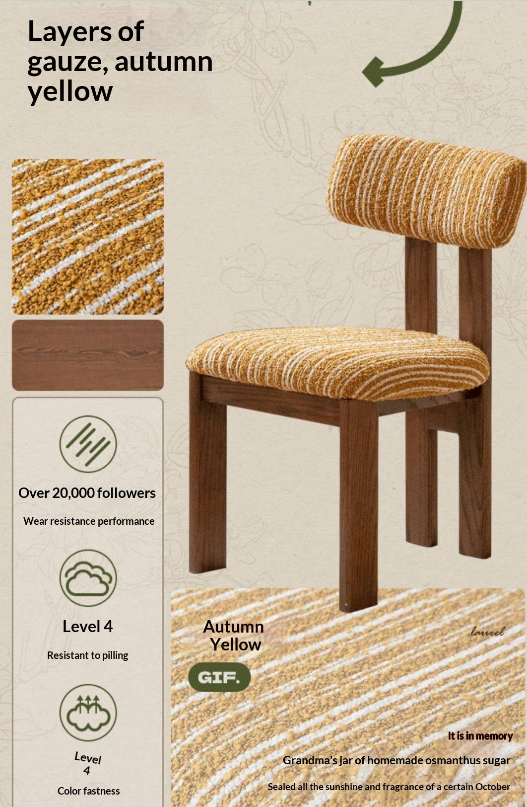 4 pcs -Oak, Black walnut solid wood Upholstered Dining Chair, Postmodern Retro