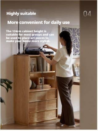 Oak Solid Wood Modern Side Cabinet.