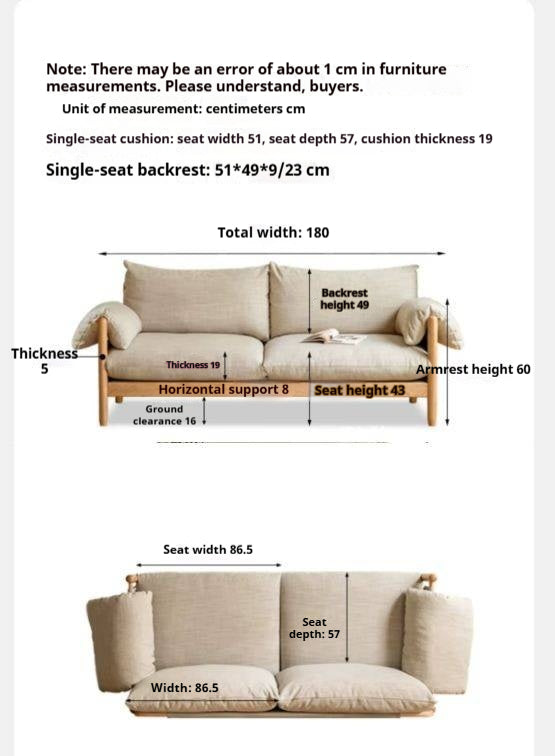 Oak Solid Wood Modern Fabric Sofa
