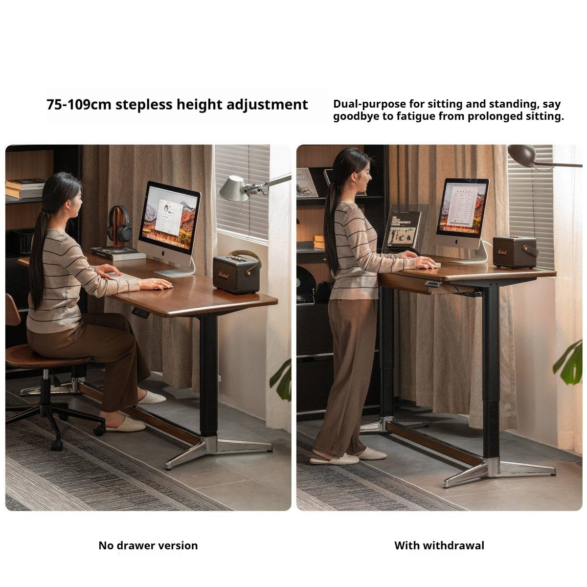 Black Walnut, Oak Solid Wood Lift-Top Office Desk