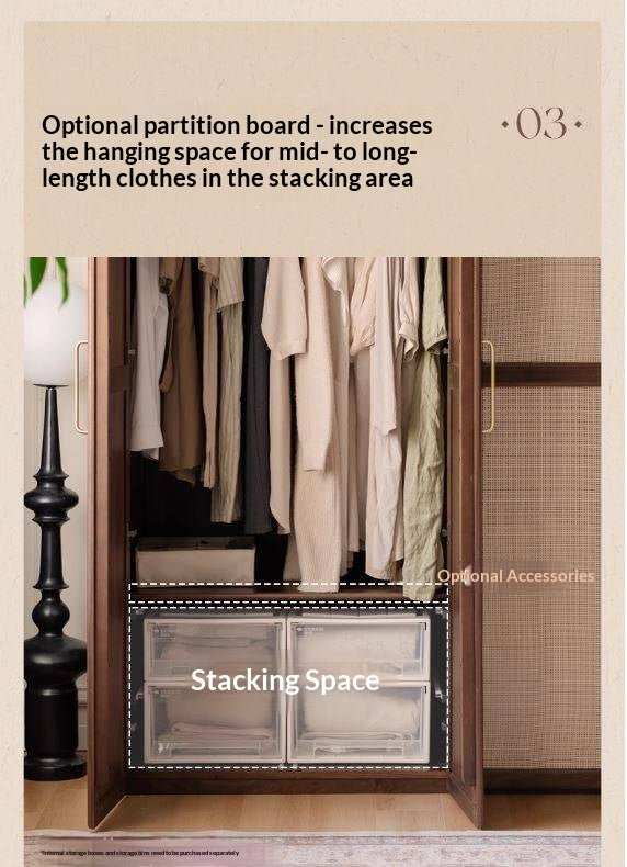 Black Walnut Solid Wood Wardrobe In Vintage Style