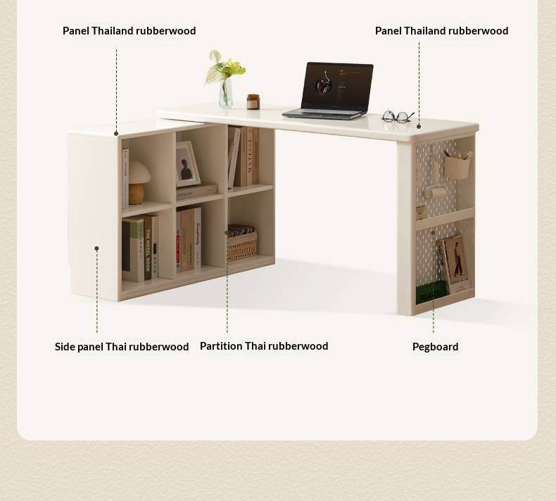 Rubberwood Solid Wood Cream Style Office Desk