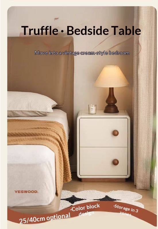 Solid Rubberwood Cream Style Narrow Nightstand