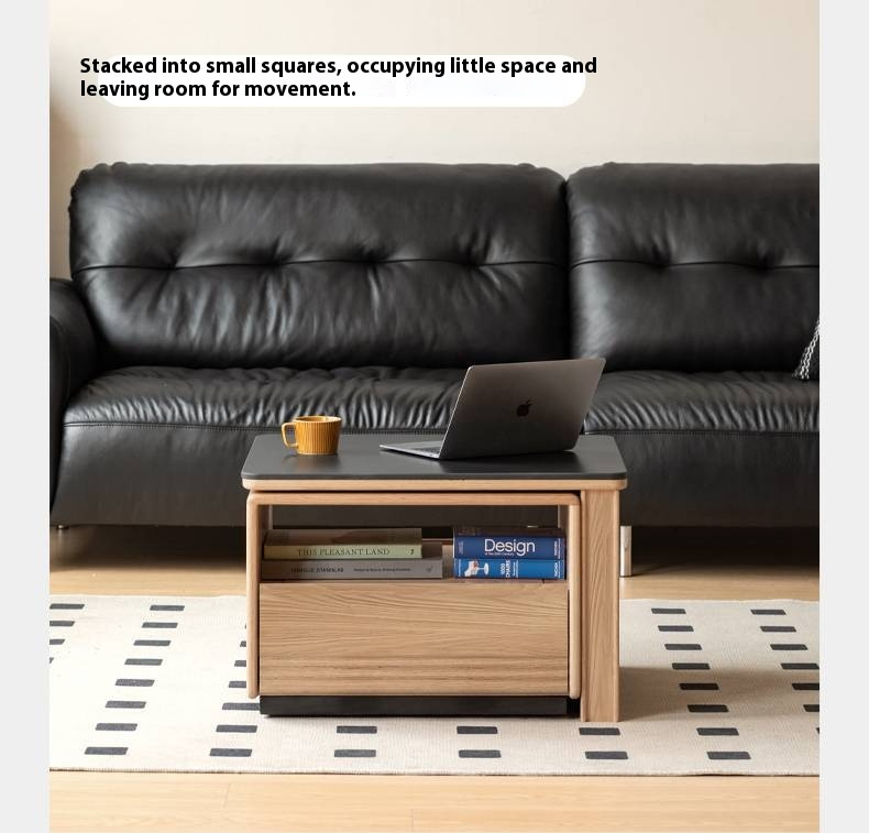 Ash Solid Wood Movable Rock Plate Tea Table