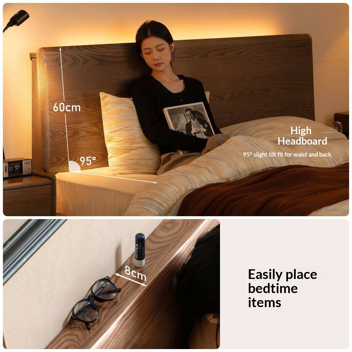 Ash Solid Wood Modern Multifunctional Night Light Bed Light Walnut Color