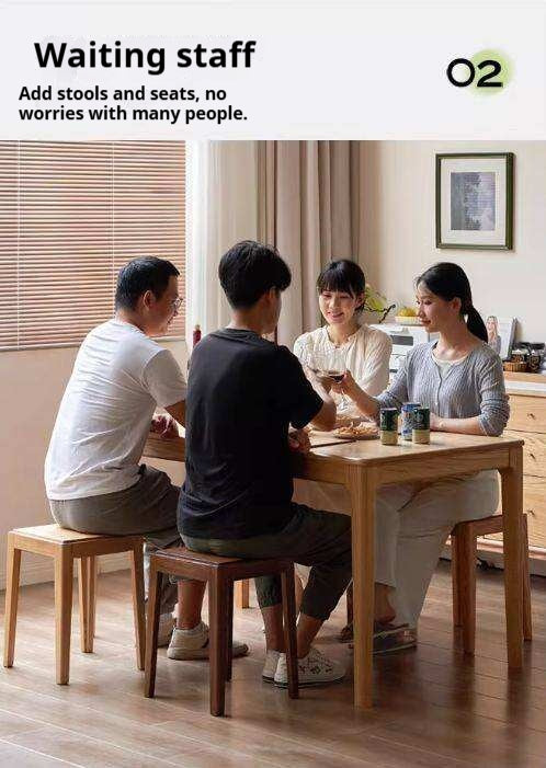 2pcs - Beech, Oak, Ash, Cherry Solid Wood, Solid RubberWood Foldable Nordic Square Stool