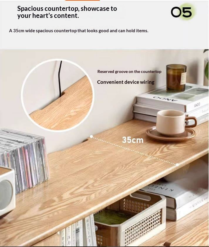 Oak Solid Wood Tall TV Cabinet.