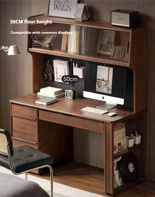 Black Walnut Solid Wood Combination Desk With Shelf