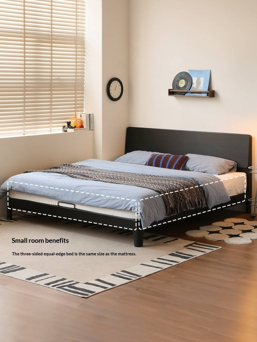 Rubberwood, Poplar Solid Wood Bed in Black — Modern Casual Edge Design