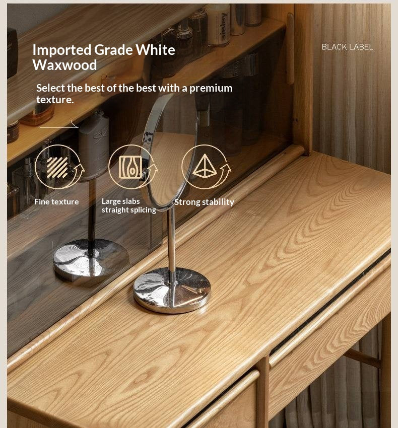 White Ash Solid Wood Modern Multifunctional Vanity Table.