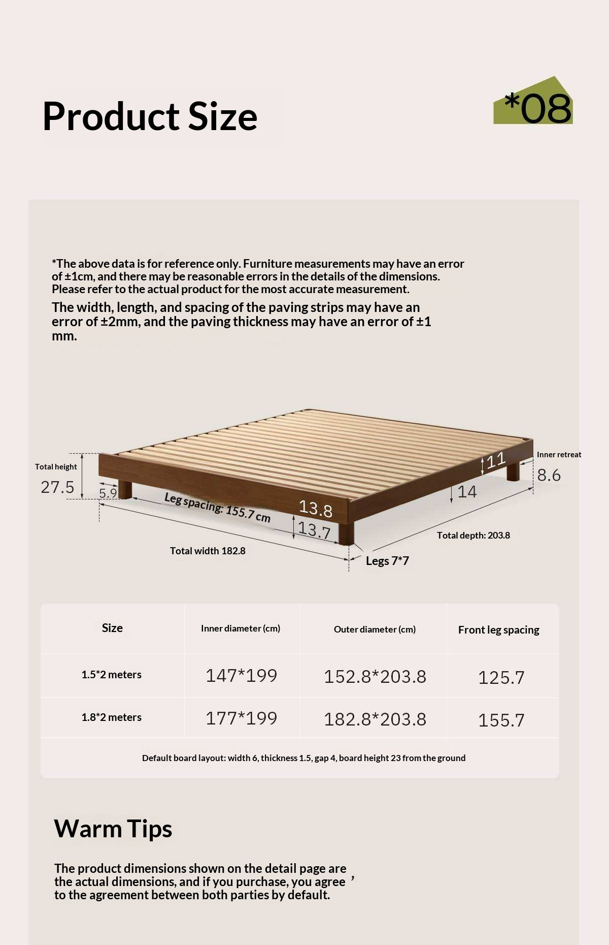 Rubberwood Solid Wood Modern Low Platform Bed Without Headboard
