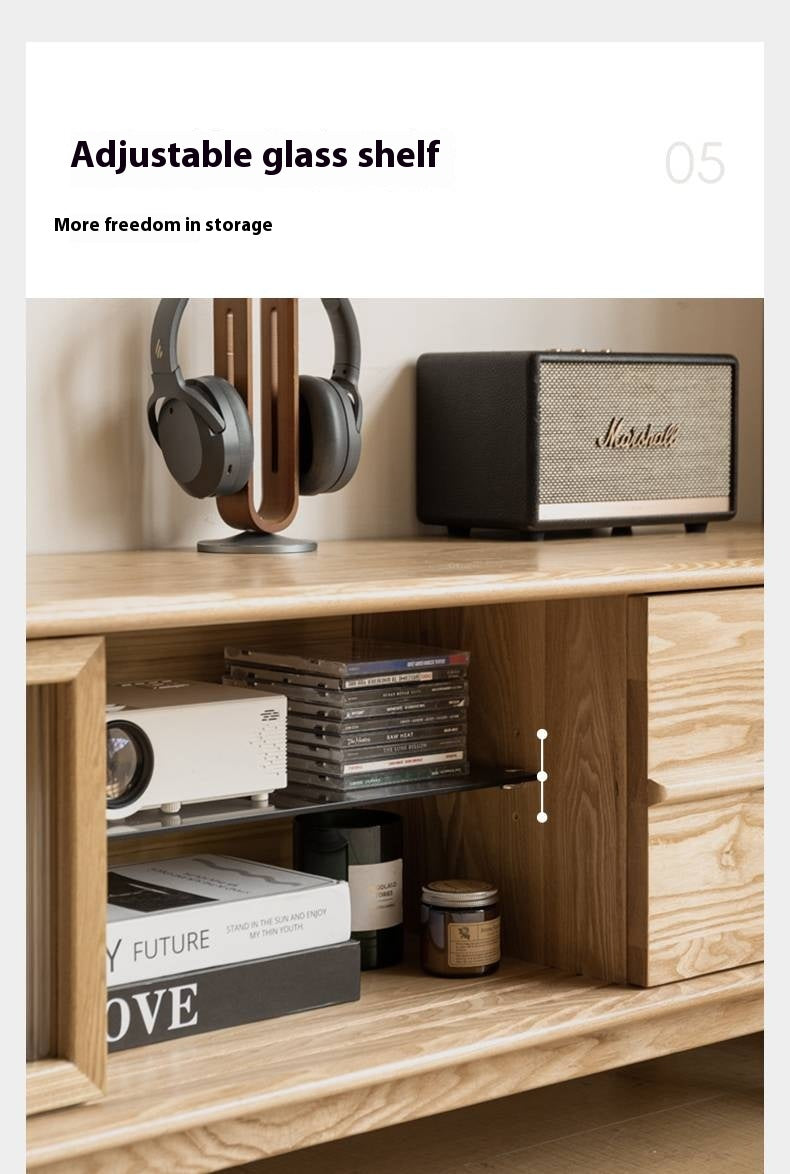 Ash Solid Wood Modern Log Style TV Cabinet