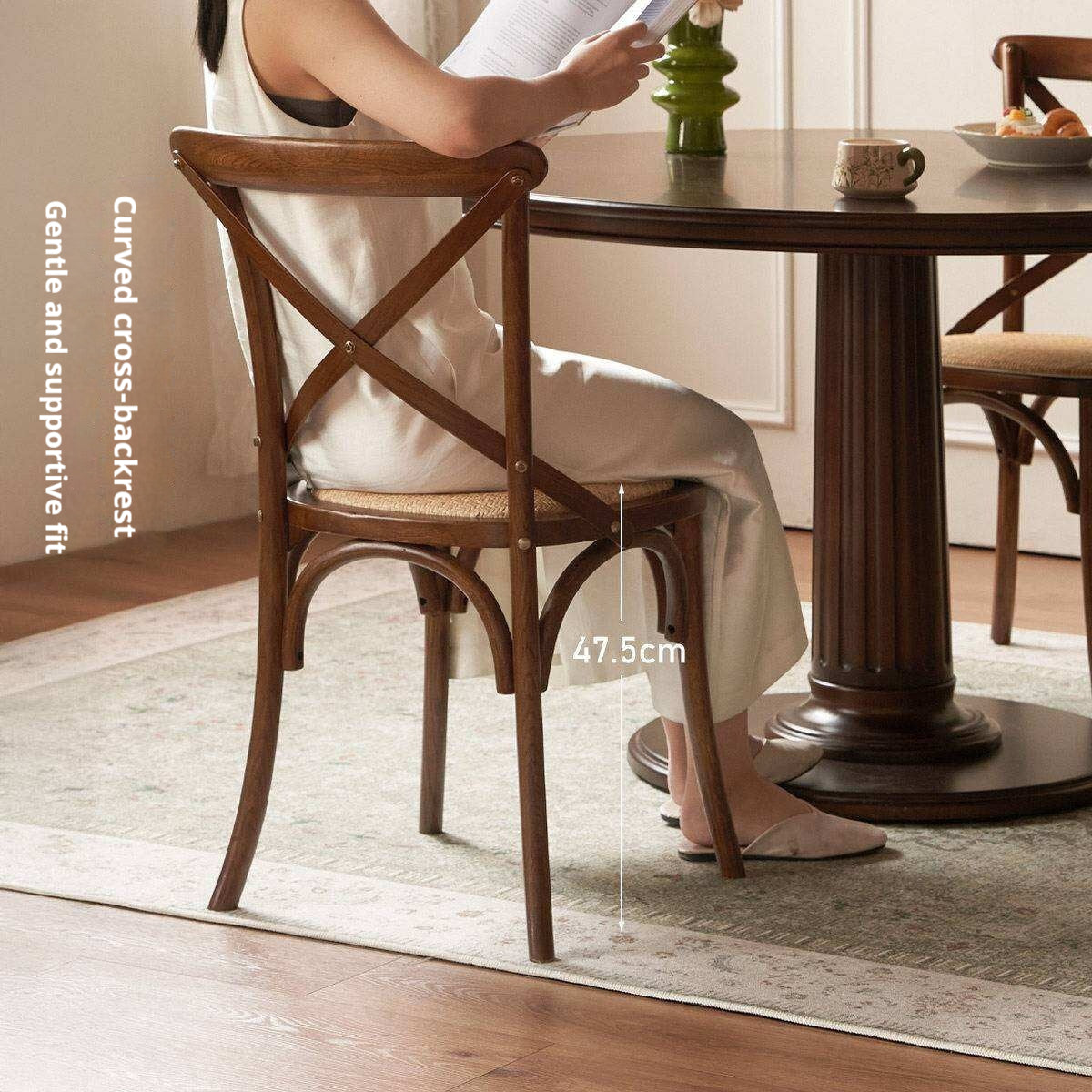 4 pcs -White Oak Solid Wood French Country Cross Back Dining Chair with Rattan Seat