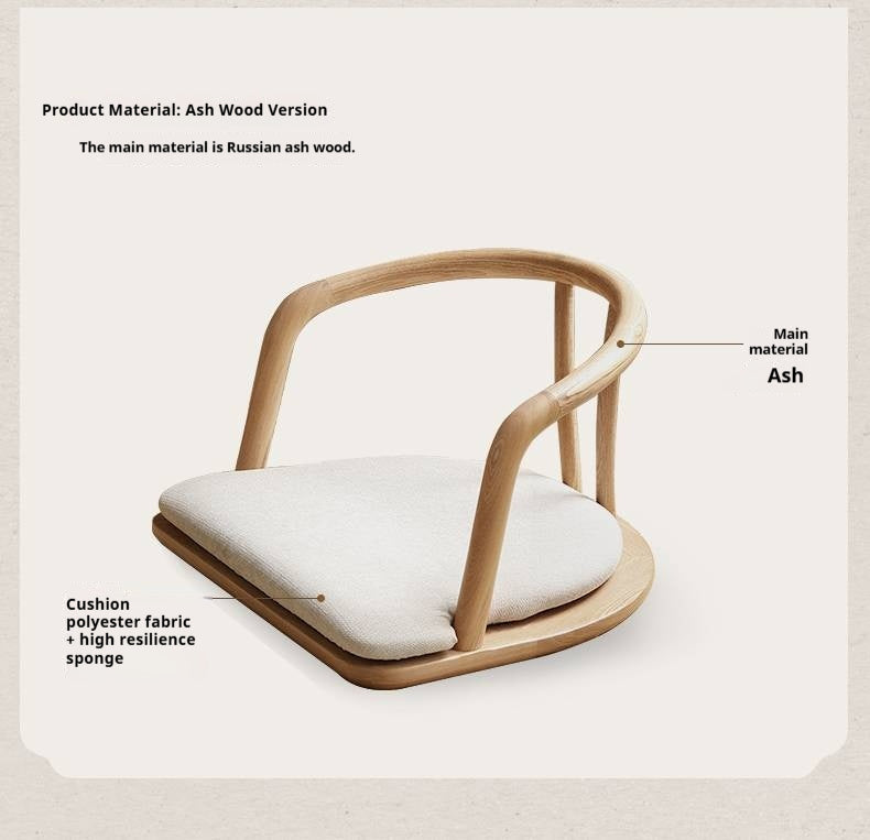 Ash Solid Wood Backrest Legless Low Tatami Chair
