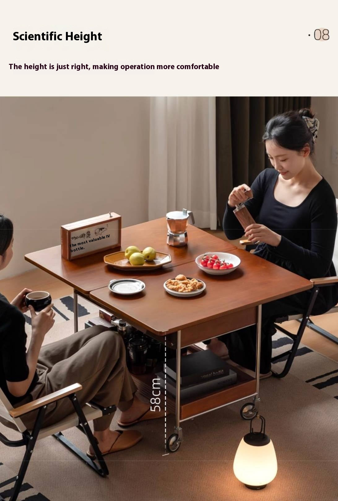 Poplar Solid Wood Middle Ancient Style Mobile Coffee Table