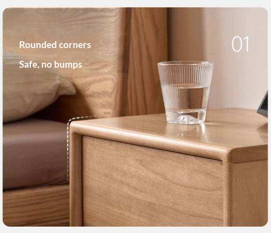 Birch Solid Wood Modern Minimalist Nightstand with Storage Cabinet