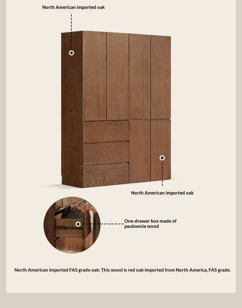 Oak Solid Wood Modern Sectional Wardrobe