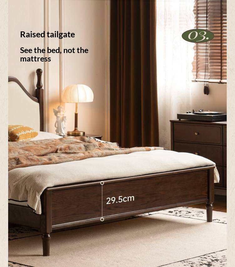 Ash Solid Wood Upholstered Bed with Tall Arched Headboard and Turned Finial Posts