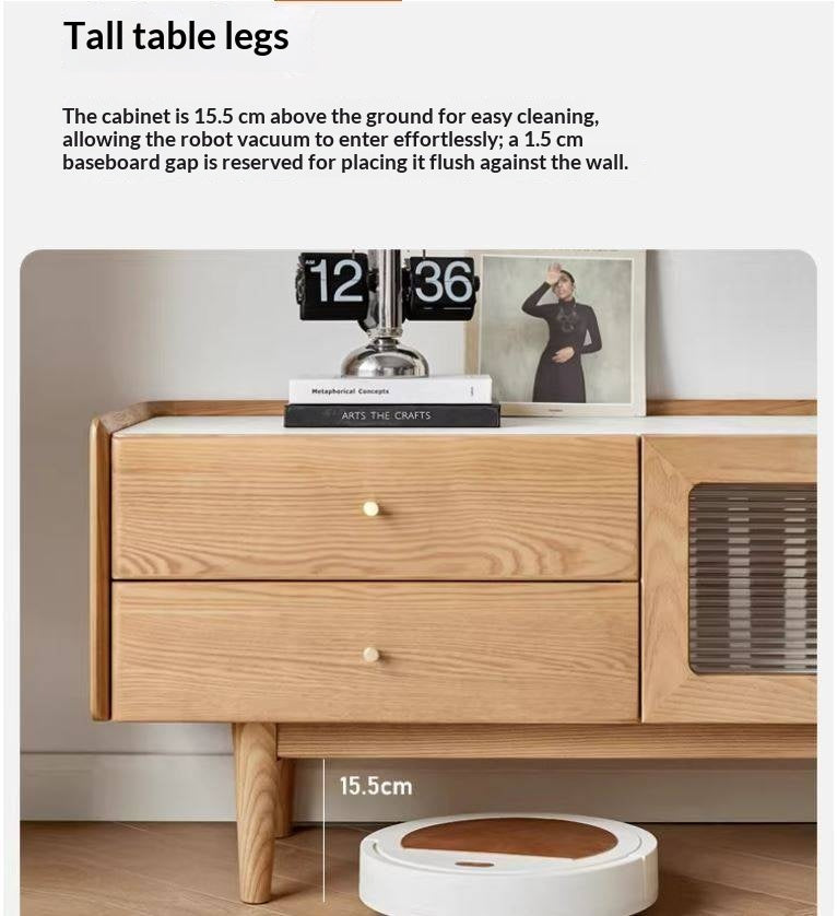 Ash Solid Wood TV Stand Rock Slab.