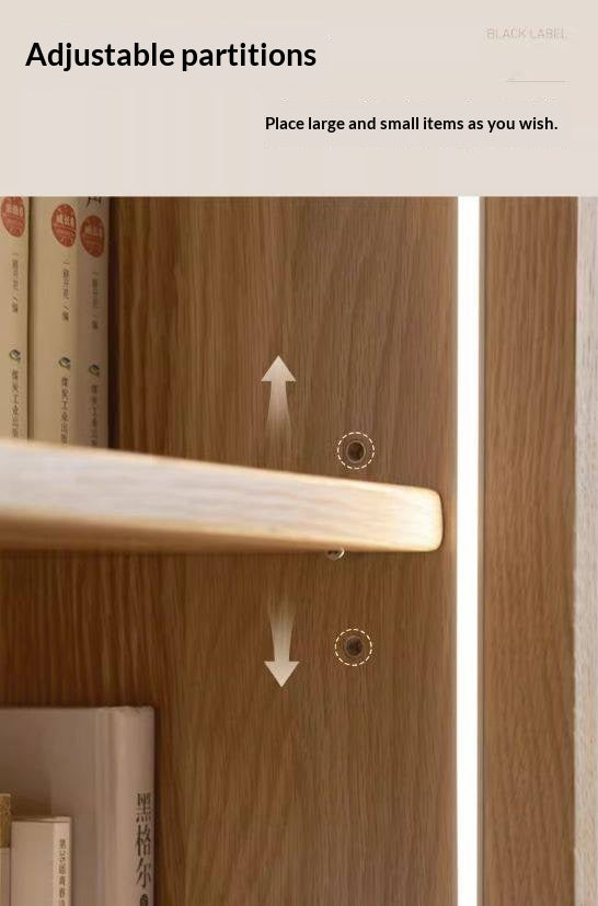 White Oak Solid Wood Bookcase and Display Cabinet with Glass Doors and Built-In Lights