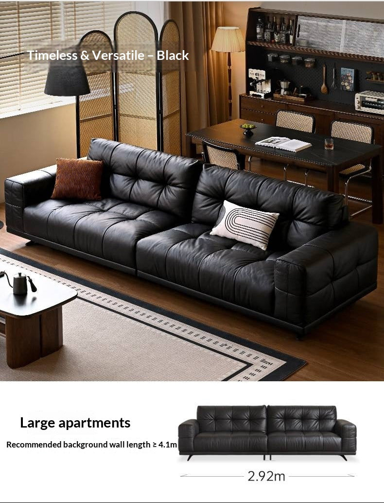 Genuine Leather Biscuit Tufted Sofa with Track Arms