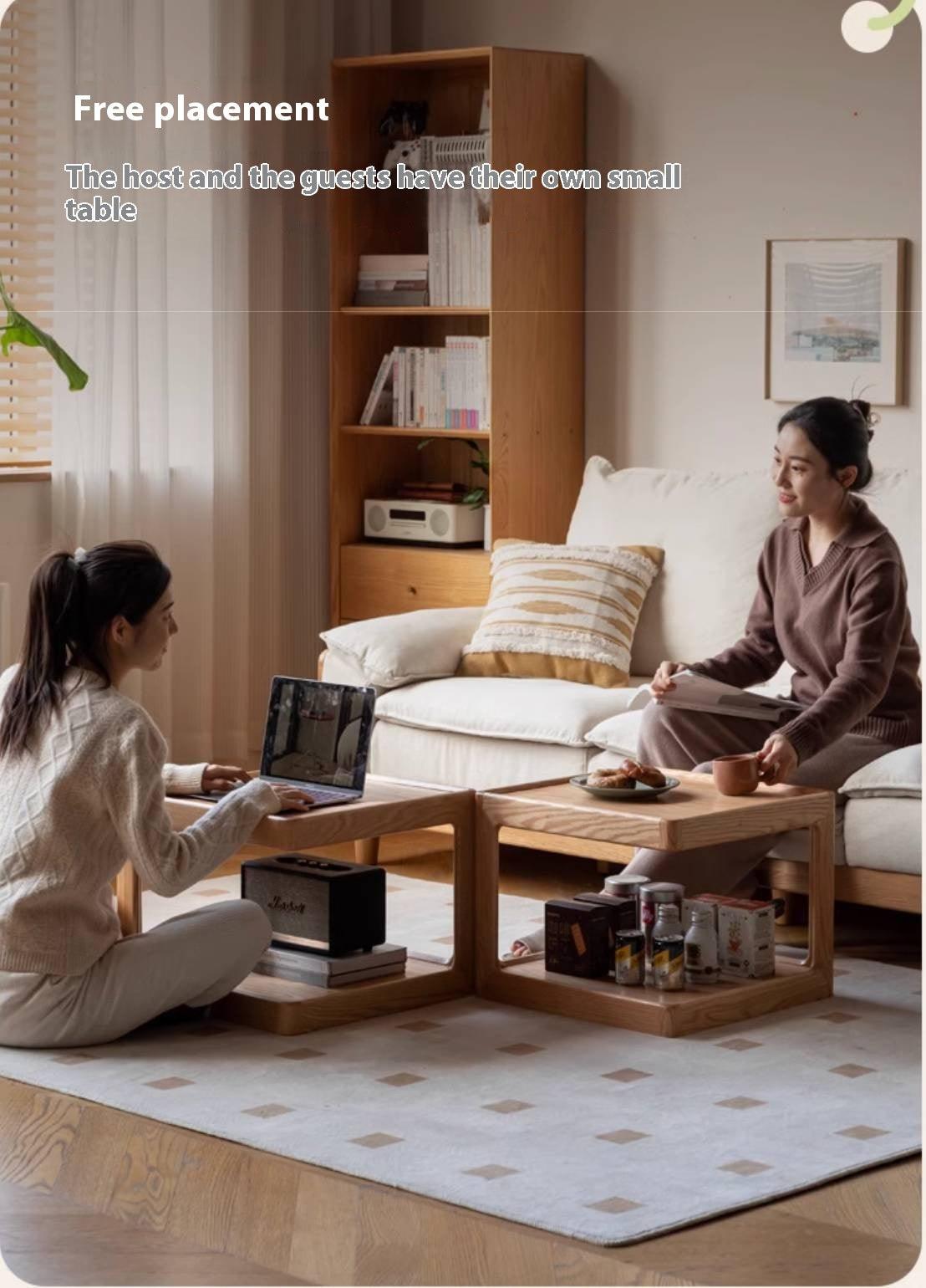 Oak Solid Wood Square Coffee Table Module Combination