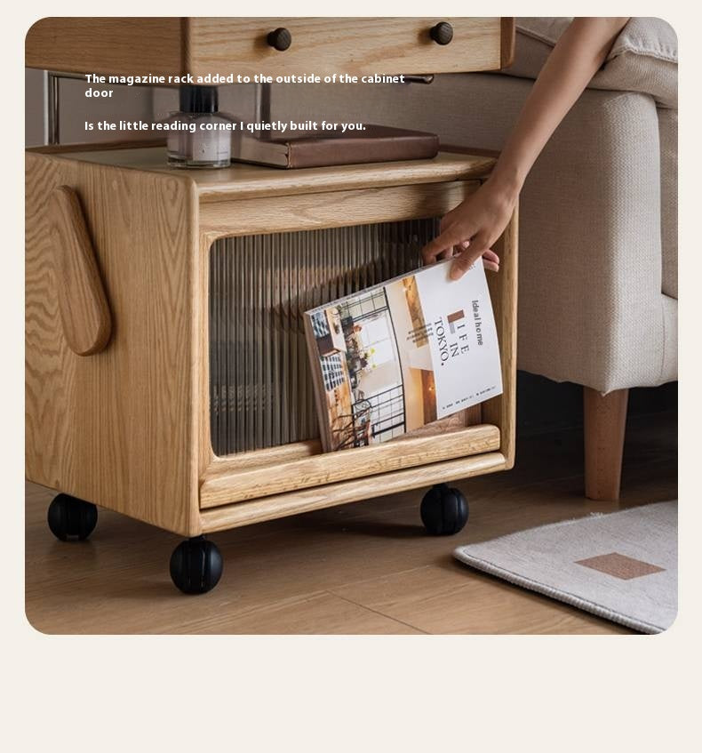 Ash Solid Wood Modern Style Mobile Side Table