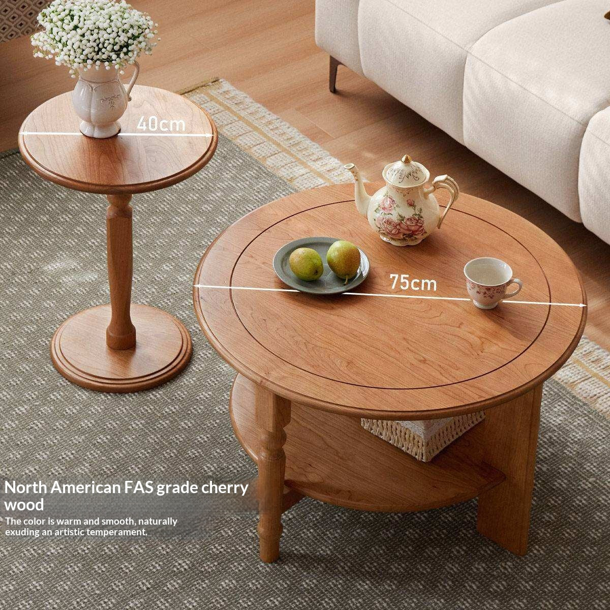 Cherry Solid Wood Coffee Table with French Retro Design