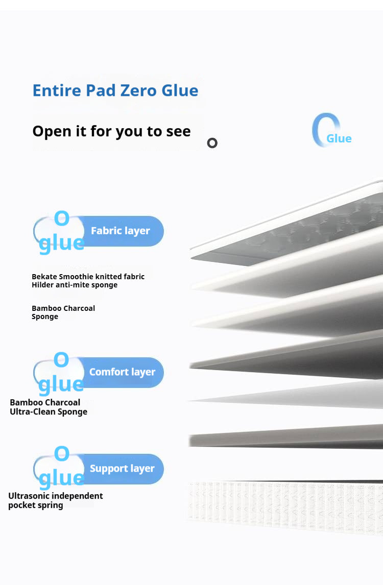 Zero-Glue Hypoallergenic Mattress — Anti-Mite, Breathable Bamboo Charcoal Soft Mattress with Independent Springs