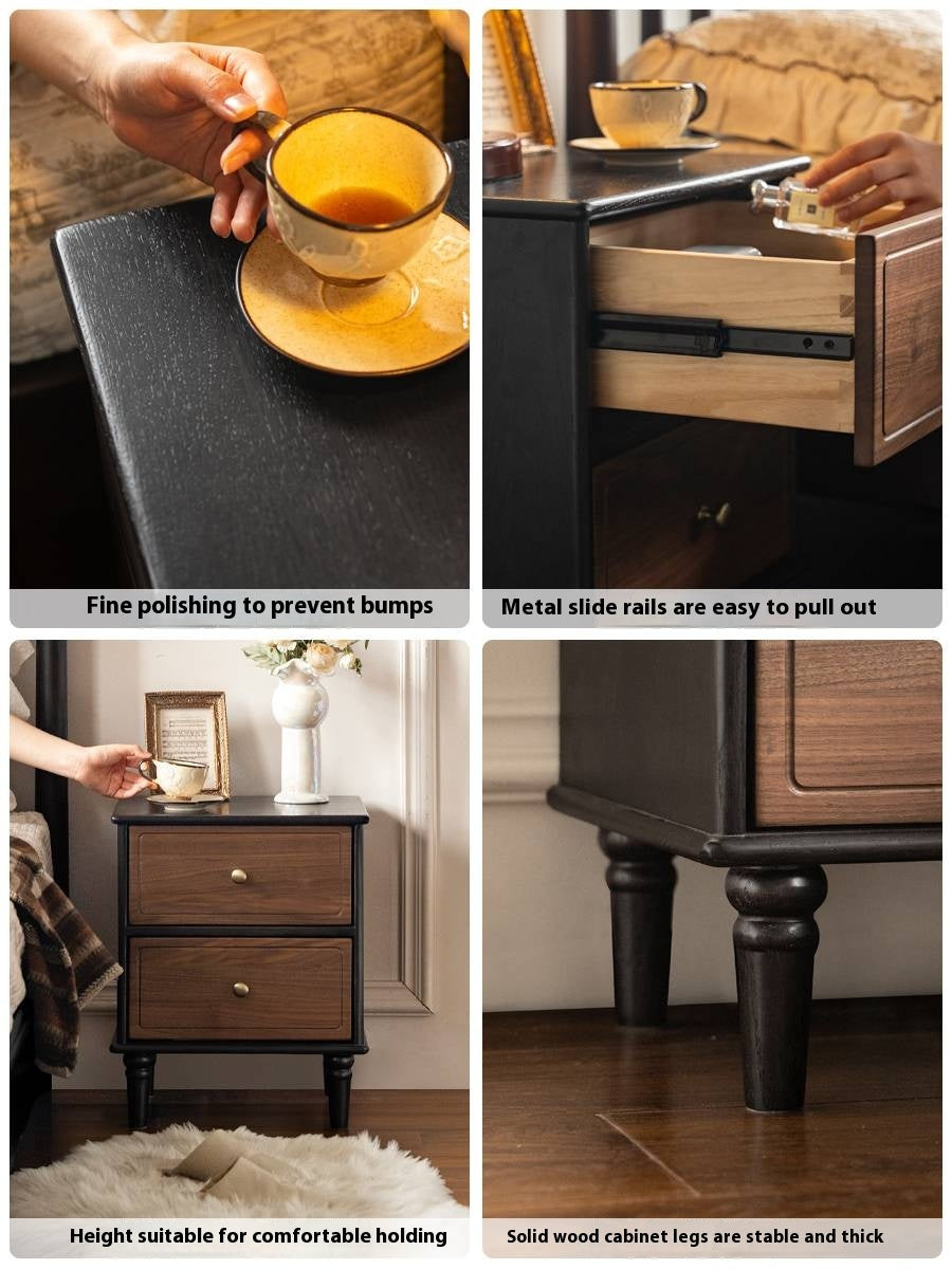 Black Walnut, Solid Rubberwood American Retro Style Nightstand