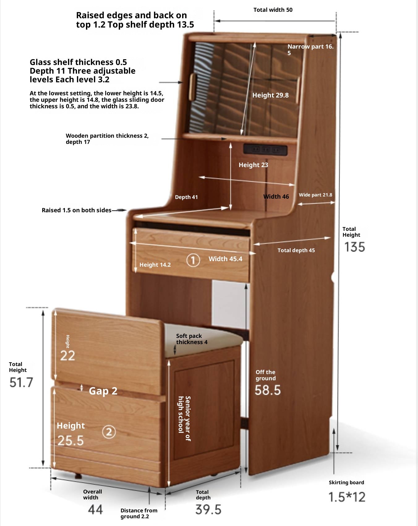 Cherry Solid Wood Multifunctional Retro Vanity Table