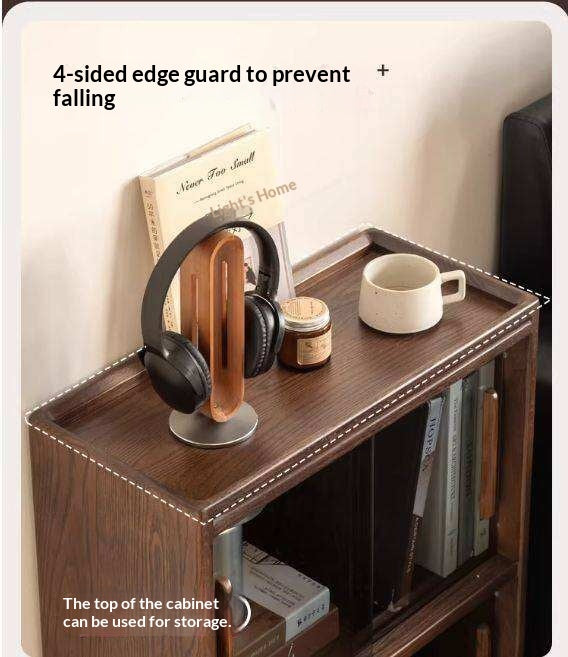 Oak Solid Wood Low Bookcase and Storage Cabinet