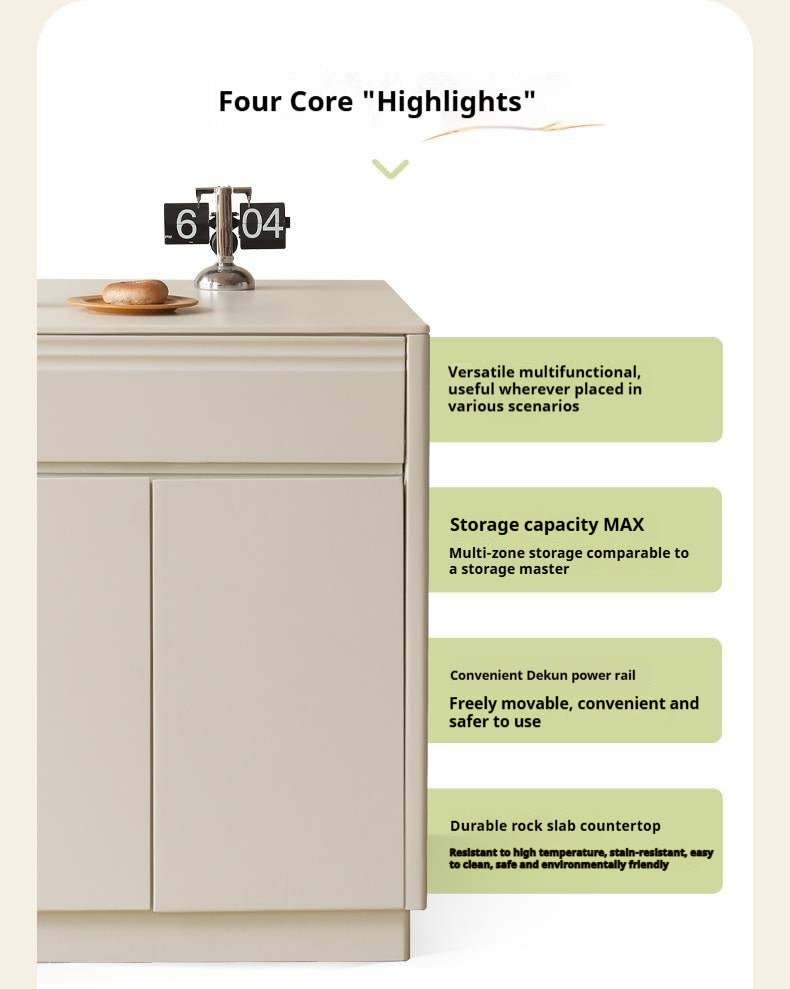Solid Rubberwood Cream-Style Extendable White Slab Island