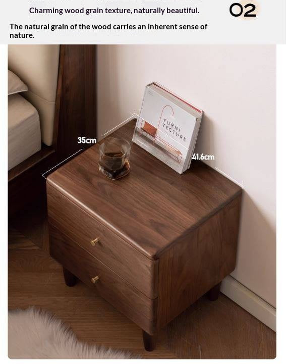 Black Walnut Solid Wood Italian Light Luxury Style Nightstand