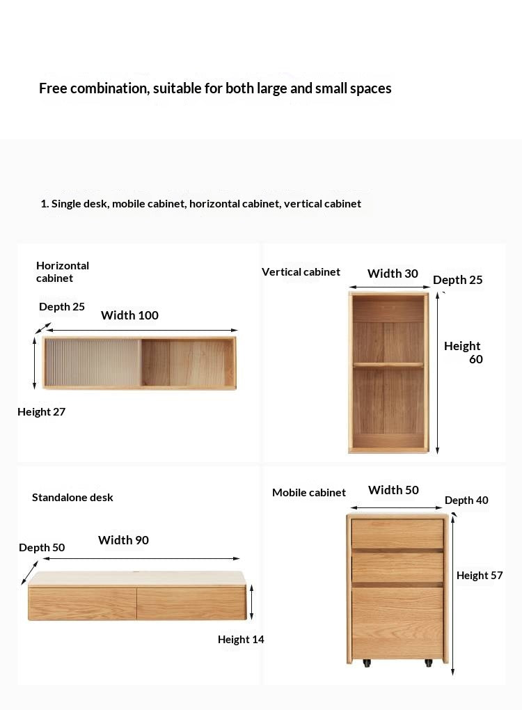 Oak Solid Wood Desk Cabinet with Drawers