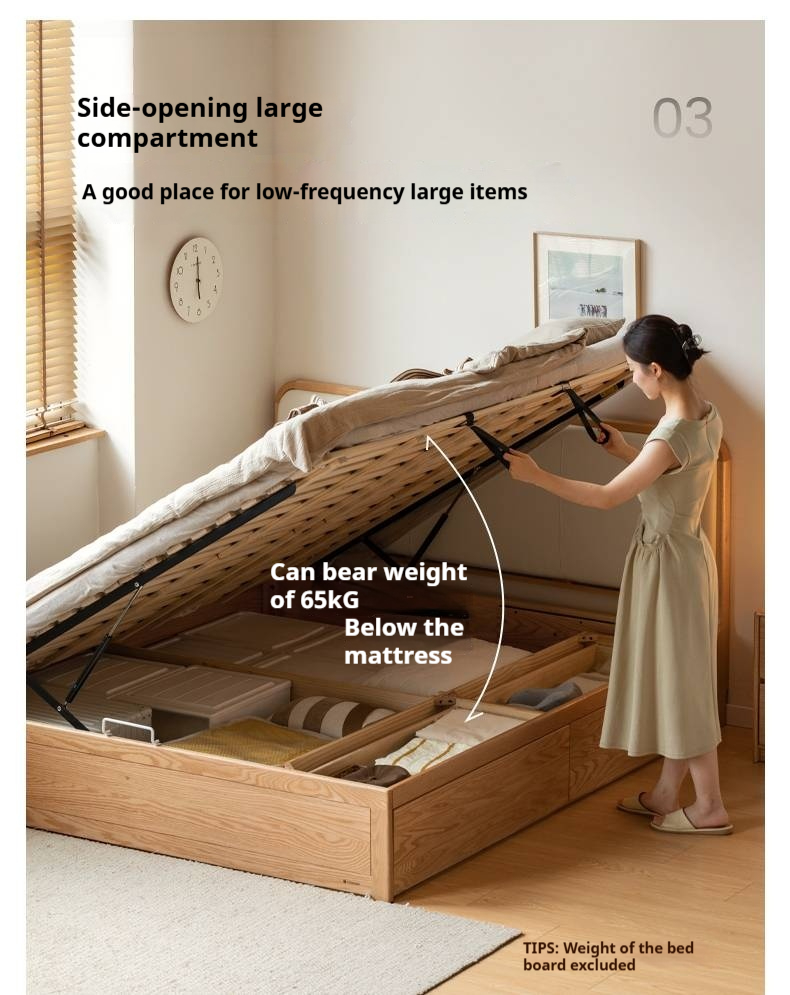 Oak Solid Wood Genuine Leather, Eco-leather Box Bed