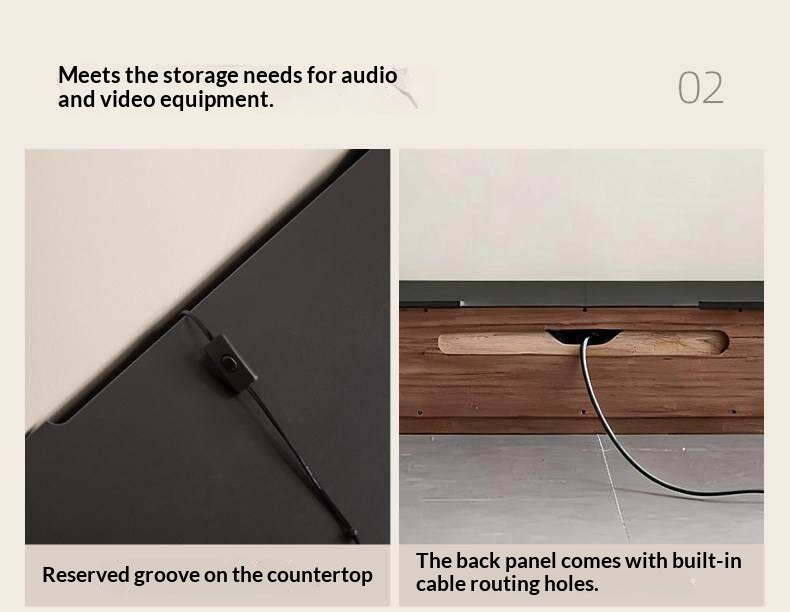 Catalpa Solid Wood TV Cabinet with Storage Drawers, Media Console with Slate Top