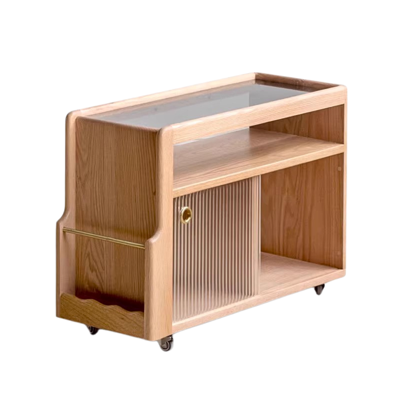 Oak, Beech, Poplar, Black Walnut Solid Wood Mobile Glass Side Table
