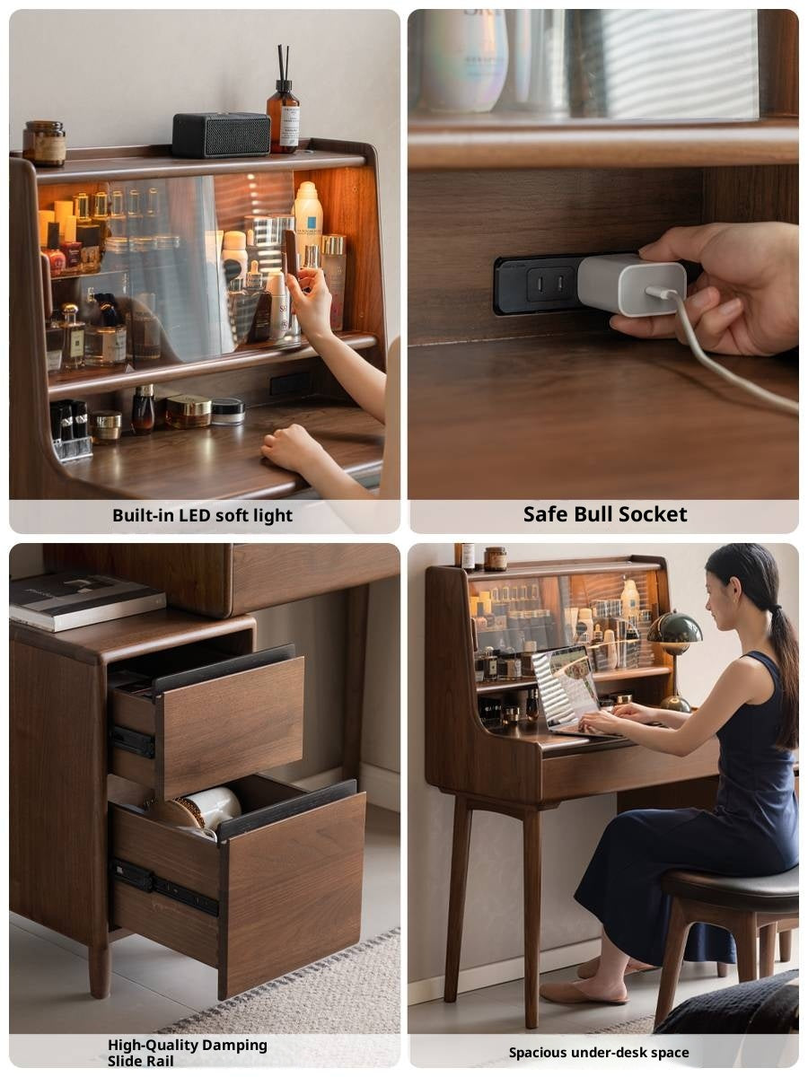 Black Walnut, Sandalwood Solid Wood Light Luxury Multifunctional Dressing Table