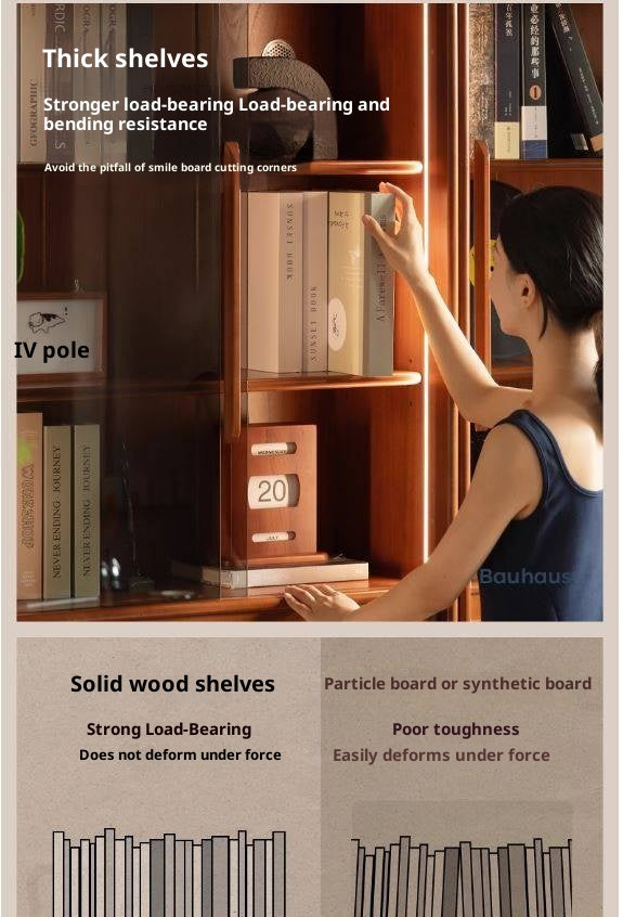 Poplar Solid Wood Vintage Style Glass Bookcase