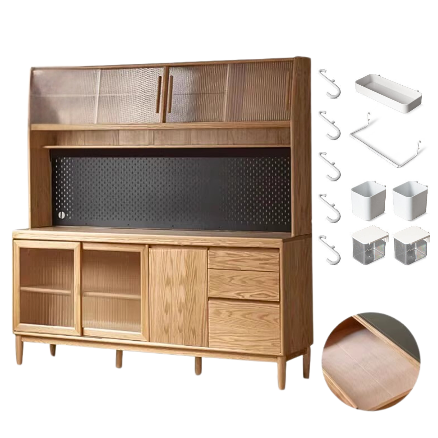 Cherry, Oak Solid Wood Rock Board Dining Cabinet Integrated High