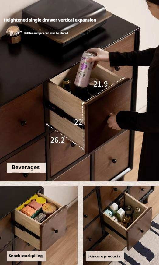 Rubberwood Solid 9-Drawer Dresser, Mid Century Bedroom Storage Cabinet