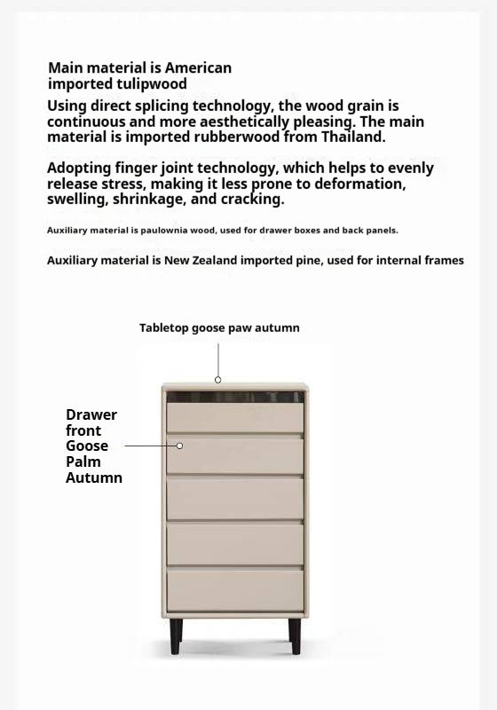 Tulipwood , Solid Rubberwood Light Luxury Gray Chest of Drawers.
