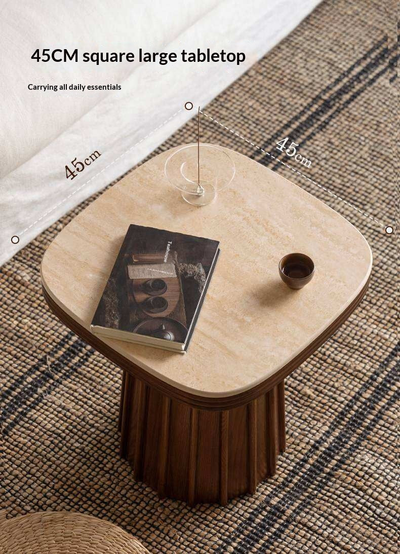 Oak Solid Wood Square Side Table with Silent Style and Rock Slab Design