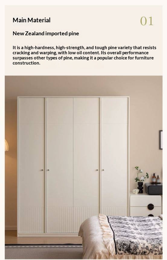 Pine Solid Wood Wardrobe with French Cream Finish and Double Doors