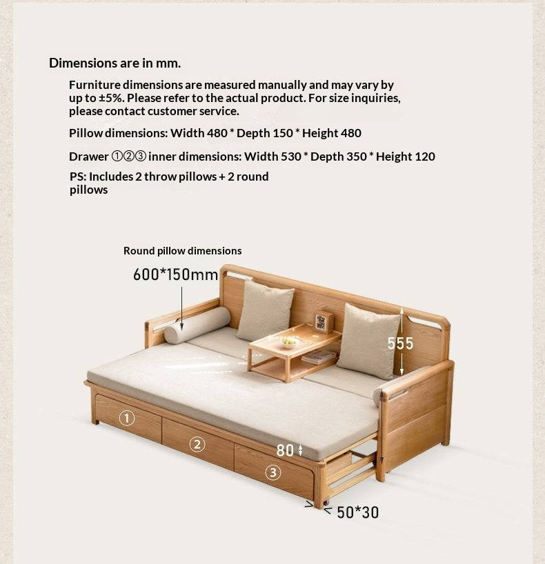 Oak Solid Wood Retractable Multifunctional Box Sofa Bed.